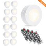SOLLED LED Puck Lights, Kitchen Under Cabinet Lighting with Remote Control, Battery Powered Dimmable Closet Lights, 4000K Natural Light-12 Pack