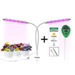 LED GROW LİGHT SET, 18W Timer Function Bundle with Moisture, Light Soil PH, Meter 3-in-1 Grow Lamp Bulbs 64 LED Chips Red/Blue Spectrum for Indoor Plants, 5 Dimmable Levels, Adjustable Dual Gooseneck