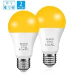 Amber Yellow LED Bug Light Bulb,ProPOW 7W Dusk to Dawn Bug Bulbs 40W Equivalent A19 Auto on/off LED Bulbs Outdoor Bug Lights 580 Lumens Porch Lights(Non-Dimmable,E26,2200K,2 Pack)