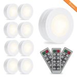 SOLLED LED Puck Lights, Kitchen Under Cabinet Lighting with Remote Control, Battery Powered Dimmable Closet Lights, 4000K Natural Light-9 Pack