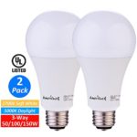 AmeriLuck 3-Way A21 LED Light Bulb 50/100/150W Equivalent Low-Medium-High 800/1500/2200lumens 7/14/20W Omni-Directional (Daylight/5000K, 2 PACK)