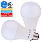 AmeriLuck 3-Way A21 LED Light Bulb 50/100/150W Equivalent Low-Medium-High 800/1500/2200lumens 7/14/20W Omni-Directional (Soft White/2700K, 2 PACK)