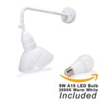 10″ White Barn Light Fixture with Adjustable 19 3/4 Curved Arm and 9W A19 LED Bulb Included – 800 lumens – Indoor/Outdoor Use – Sign Lighting – LED Wall Lamps (3000K Warm White)