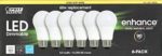 Feit Enhance 90+ CRI 60W Replacement Dimmable 2700K Soft White Standard A19 LED Light Bulbs, 6-Pack