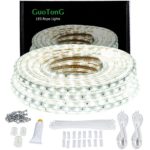 GuoTonG 50ft/15m LED Strip Rope Lights,Waterproof, 6000K Daylight White,110V 2 Wire, Flexible, 900 Units SMD 2835 LEDS,Indoor/Outdoor Use, Ideal for Backyards, Decorative Lighting