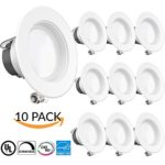SUNCO 10 PACK – 11Watt 4″- Inch ENERGY STAR UL-Listed Dimmable LED Downlight Retrofit Baffle Recessed Lighting Kit Fixture, 3000K Warm White LED Ceiling Light, Wet Location – 600LM, CRI 90
