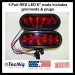 Pair of 6″ Oval Red Lens RED LED Stop Turn Tail Light Grommet Trailer Truck, Made in the USA with!