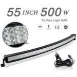 55″ LED Light Bar Tri-Row 50000LM 500W with Wiring Harness, Curved Combo Beam Off Road Driving Lights for Trucks Jeep Wrangler UTV Boats Fishing Hunting, 2 Year Warranty
