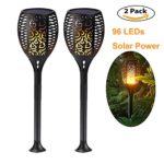 TOPCHANCES Waterproof Solar Torches Lights Dancing Flame Lighting 96 LED Dusk to Dawn Flickering Tiki Torches Outdoor Billiard Pool Table Lights with Base for Garden Patio Deck Yar(Solar Fake Campire)
