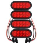 (4) Trailer Truck LED Sealed RED 6″ Oval Stop/Turn/Tail Light Marine Waterproof Including 3-pin water tight plug with wires and Grommet