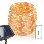 Homestarry Solar Fairy Lights with Remote, IP67 Waterproof Outdoor Solar String Lights, 200 LEDs 72ft 3-Strand Copper Wire Warm White Firefly Solar Lights, Weatherproof String Lights for Patio Garden