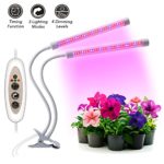 [2018 Latest Upgrade] Plant Grow Light Kit 18W Dual Head LED Timing Lamp with Red/Blue Spectrum Chip Bulbs for Indoor and Greenhouse Plants, Flexible Double Tube 3/6/12 Hour Timer, 4 Dimmable levels