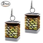 Solar Flame Lights[2PCS], MoKo Waterproof LED Solar Powered Flickering Flame Torch Lights Outdoor Hanging Decorative Lighting for Festival Garden Lawn Landscape Fence Street Decor, Auto On/Off – BLACK