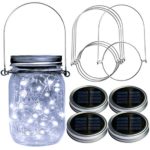 Homeleo 4 Pack WIDE MOUTH Mason Jar Solar LED Lights Lids Insert w/Hangers Set, Cool White Waterproof Solar Fairy Lanterns for Outdoor Garden Decor Christmas Holiday Wedding Party(Jars NOT included)