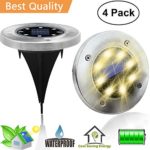 Solar Ground Disk Lights,Outdoor Garden Pathway Outdoor Waterproof Underground Bright Solar In-Ground Lights With 8 LED,Illuminate The Way Home (Warm White, 4pack)