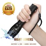 Tactical Flashlight Led Flashlights High Lumens, Portable Handheld Flashlight with Rechargeable Battery & USB Charger, 5 Modes Tac light,Zoomable Waterproof Camping Flash Light for Outdoor (Black)