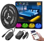 MINGER RGB Under Bed Light by Wireless APP Control LED Strip Lights Sync with Music，2×4.92ft IP65 Waterproof Music Rope Lighting ，12V Power Supply Flexible RGB Light Strip，LED Bed Light for Bedroom