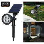 Mulcolor Solar Spotlights,4-LED Solar Landscape Lights 180 ° Adjustable Waterproof Outdoor Security Lighting 2-in-1 Wall Lights Auto On/Off for Backyard Driveway Patio Gardens Lawn Pool （2 PACK） …