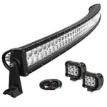 LED Light Bar YITAMOTOR Curved 52 Inch Light Bar Combo + 2 PCS 18W LED Flood Pod Lights with 12V Switch on/off Wiring Harness for ATV Boat Jeep Car Truck SUV 4×4 4WD, IP67 Waterproof 3 Years Warranty