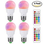 iLC RGB LED Light Bulb, Color Changing Light Bulb Dimmable 3W E26 Screw Base RGBW, Mood Light Flood light bulb – Dual Memory – 12 Color Choices – Timing Infrared Remote Control Included (4 Pack)