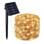 Moreplus Solar String Lights 100 LED 33ft 8 Modes Copper Wire Lights Indoor/Outdoor Waterproof Decorative String Lights for Garden, Patio, Home, Yard Party, Wedding, Christmas (Warm White)