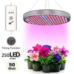 [2018 UPGRADED] Plant Grow Light 6 Bands Full Spectrum UFO 250 LED 50W Hanging Fixture Kit With 2/4/12H Timer Red/Blue/IR/UV/White Panel Hydroponic Bulbs For Greenhouse and Indoor Gardens