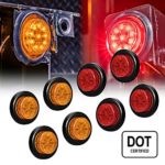 OLS 8 PC 2″ Round LED Clearance Light Side Marker – Two in One Reflector and Clearance Light [Polycarbonate Reflector] [10 LEDs] [Rubber Grommet] [IP 67] for Trailers – 4 Red and 4 Amber