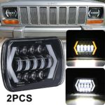 7×6 inch Halo LED Headlights, OVOTOR 5×7 inch Square LED Headlamp with Arrow Angel Eyes DRL Turn Signal Light Replaces H6054 H5054 H6054LL 69822 Fit Trucks Jeep Wrangler XJ YJ Sedans GMC