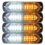 Primelux 4 Pack 4.4-inch Ultra Thin Slim Strobe LED Light-head – Emergency Hazard Beacon Caution Warning Strobe Lights for Truck Car Vehicle Law Enforcement Snow Plow (Amber/White)