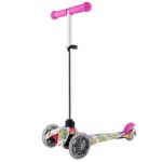 Benlet 3 Wheel Graffiti Kids Kick Scooter with LED Wheel, 4 Gear Adjustable Height Glider Deluxe Aluminum Children Push Scooter PU Flash Wheel (Rose Red)