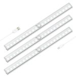 OxyLED Motion Sensor Closet Lights, Under-Cabinet Lightening, USB Rechargeable, Stick-on Cordless 20 LED Night Light Wardrobe Stairs Step Light Bar, Safe Lights with Magnetic Strip, 3 Pack, T-02S