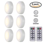 KINDEEP Wireless LED Closet Lights, Dimmable Puck Lights Operated with Remote Control, Kitchen Under Cabinet Lighting, Aisle Tap Night Lamp, Battery Powered, 4000K Natural White – 6 Pack