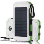Solar Charger,Solar Power Bank 20000mAh Waterproof Portable External Battery USB Charger Built in LED light with Compass for iPad iPhone Android Cellphones (White & Green)