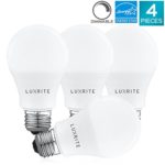 Luxrite A19 LED Light Bulb 60W Equivalent, 5000K Daylight White Dimmable, 800 Lumens, Standard LED Bulb 9W, E26 Base, Energy Star, Enclosed Fixture Rated, Perfect for Lamps and Home Lighting (4 Pack)