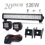 UNI FILTER DOT Approved 20Inch LED Light Bar 126W Off Road Driving Lights LED Work Light Spot Flood Fog Lamp With Wiring Harness For Polaris RZR Toyota Tacoma GMC UTV Truck ATV Jeep