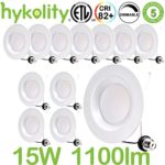 Hykolity 5/6 Inch LED Downlight Recessed Can Light Integrated Baffle Trim Design Retrofit Ceiling Lamp 15W [100W Equivalent] 1100lm 4000K Neutral White Dimmable – Pack of 12