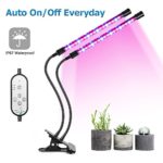 IP67 Waterproof Grow Light – Auto ON/OFF Everyday with 4/8/12H Memory Timer – 18W Dual Head LED Growing Lamp – 5 Dimmable Levels Full Spectrum for Indoor Plants Hydroponics[2018 Newest Version]