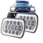 COWONE 105w OSRAM Rectangular 5″x 7″ 7″x 6″ 6″x 7″ Projector LED Headlights DOT Approved for Jeep Wrangler YJ Cherokee XJ H6054 H5054 H6054LL 69822 6052 6053 with Angel Eyes DRL 2Pcs Chrome