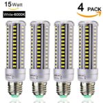 HUIERLAI 4-Pack 15W Super Bright LED Corn Light Bulb for Residential and Commercial Projec E26/E27 ( 120W Incandescent Bulb ) 1360Lm AC85-265V White(6000K) Non-Dimmable.