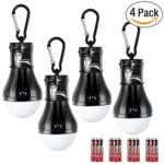 Compact LED Camping Light Bulb with Clip Hooks (Battery Included), 150 Lumens LED Hanging Tent Light, Battery Operated Gear LED Light Bulb for Outdoor / Indoor Illumination (Black,4-Pcs)