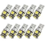 Kashine T10 W5W 194 LED Bulbs White Super Bright 168 501 2825 5 SMD 5050 Wedge LED Light Bulb Replacement for Car Interior Lamp Dome Map Parking License Plate Lights (Pack of 10)