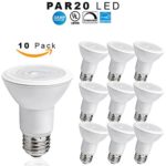 LED PAR20 Dimmable Flood Bulb, 9 Watt – 500 Lumens – 50W Replacement – 3000K Bright White – UL Indoor/Outdoor Rated – 10 PACK