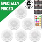 Wireless LED Puck Lights, Kitchen Under Cabinet Lighting with Remote Control, Battery Powered Dimmable Closet Lights (Batteries includes), Multi Color LED Tap Lights for Closets, 6 – Pack