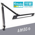 Amico LED Architect Desk Lamp/Clamp Lamp/Metal Swing Arm Task Lamp (Eye-Protective, Touch Control, 4-Level Dimmer/4 Lighting Modes, Memory Function) Drafting Work Light (Black Task Lamp)
