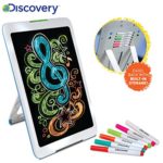 DISCOVERY KIDS Neon Glow Drawing Easel w/ Color Markers, Built-In Kickstand/Wall Mount, Choose from 6 Light Modes, Easy to Clean/Washable, Wide Screen, Flat Storage, Great For Children, MULTICOLOR