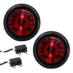 801 Chrome Pair of 2.5 inch Round Red LED High Count Diode Clearance Side Marker Grommet Mount Kits, Trailer Truck RV, Grommets and Plugs Included, Waterproof, 2 Lights, 2.5″ round, Round Red