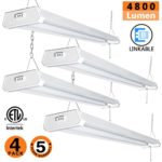 OOOLED LED Shop light,4FT(4pack),42W 4800LM 5000K Daylight White, With Pull Chain (ON/OFF),Linear Worklight Fixture with Plug, cETLus Listed 4PACK 50K