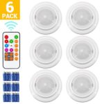 Wireless LED Closet Lights, RGB Color Changing Puck Light with Remote Control, Touch Sensor LED Night Light, Battery Operated Under Cabinet Light – 6 Pack (18 PCS Battery Included)