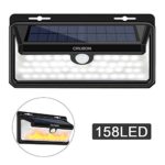 CRUBON Solar Lights Outdoor, 158 LED Motion Sensor Waterproof 270 Wide Angle Solar Powered Security Wireless Wall Lights with Flame LED Bulb for Garage,Patio,Garden,Driveway,Backyard