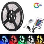 Waterproof IP65 Led Strip Lights Kit, 3528 16.4 Ft (5M) Color Changing LED Tape Light + 24keys IR Remote + 12V Power Supply, Lighting Strip Kit for Boats, Bathroom, Mirror, Ceiling and Outdoor